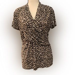 T Tahari | Animal print wrap style shirt
